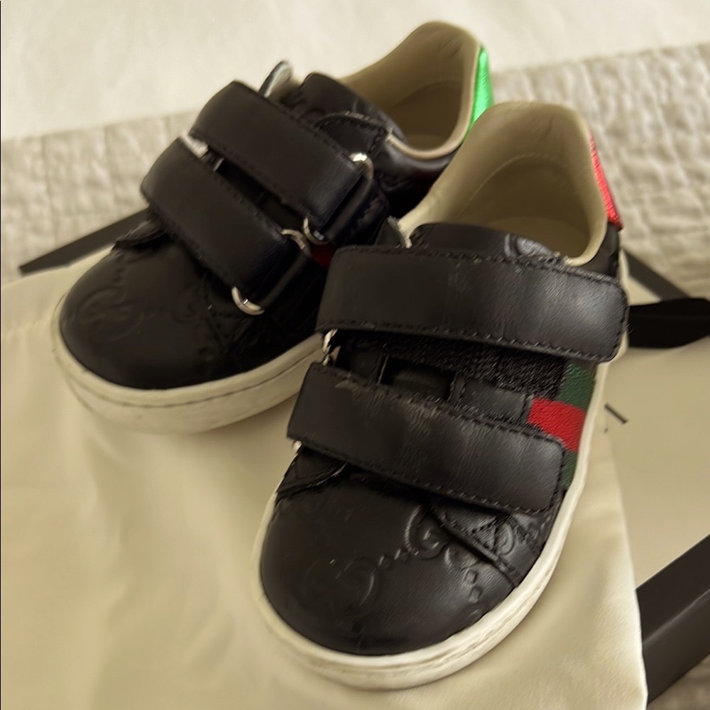 Gucci Black and Green Sneakers with Velcro Straps